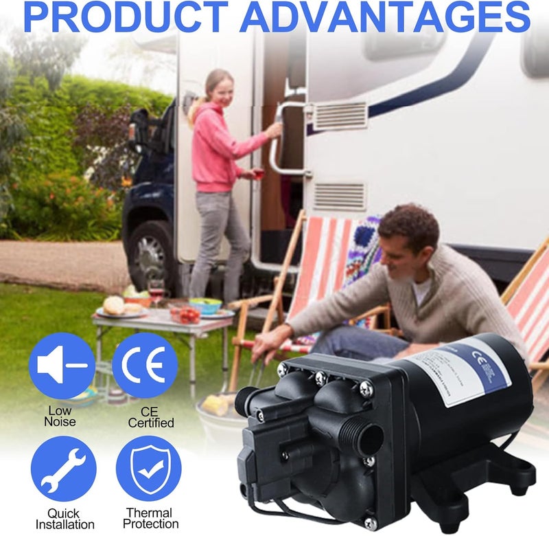 TDRSUPER Water Pressure Booster Pump, 110V AC Water Diaphragm Pump, 5.5GPM 75PSI with Power Plug, Self Priming RV Water Pump for Home Kitchen Bathroom RV Marine Yacht Garden Hose Black - Image 4